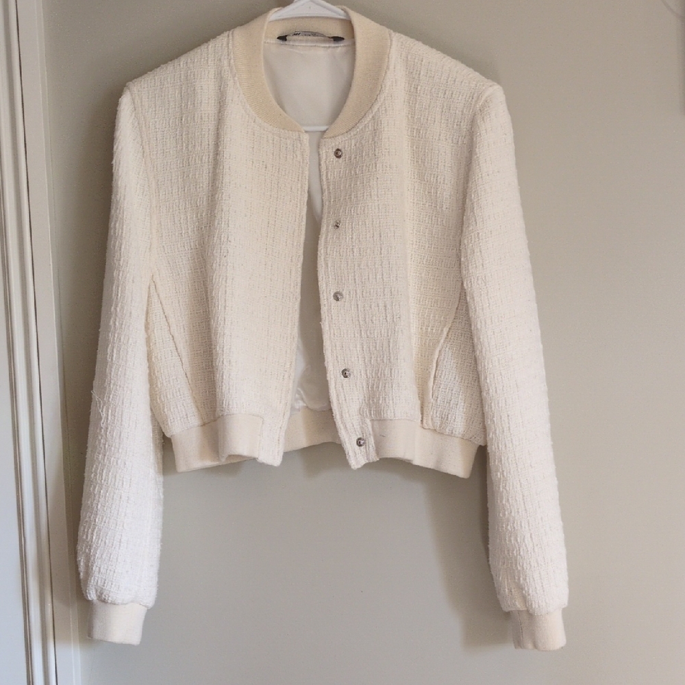 Zara Cream Textured Bomber Jacket